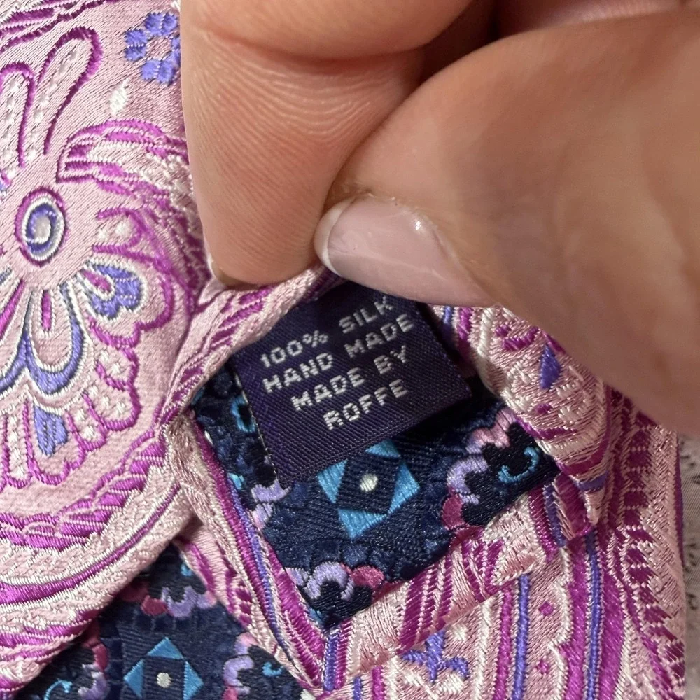 Beau Brummel‎ Silk Tie Mens One Size Pink Paisley Pointed Embroidered Necktie